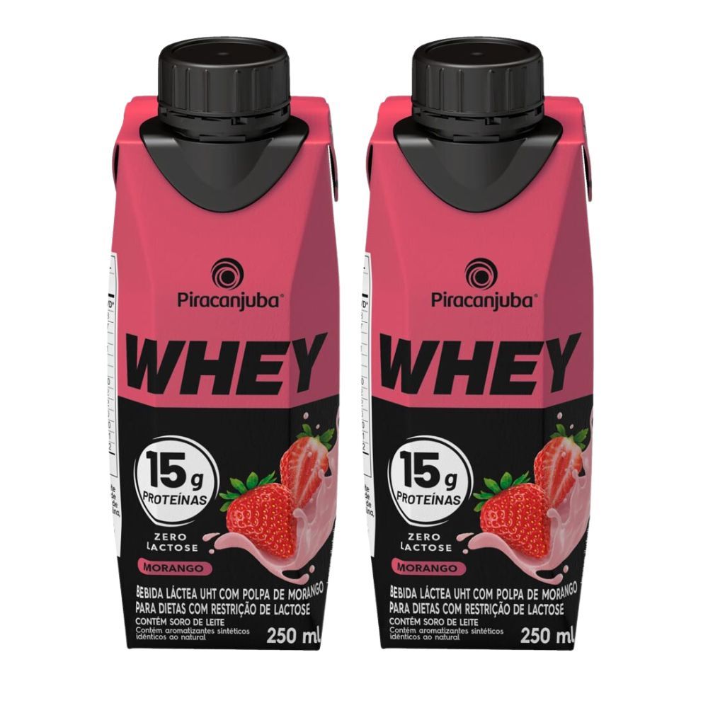 Kit 2 Bebida Láctea Piracanjuba Whey Zero Lactose com 15g de Proteína Morango 250ml em Oferta na Shopee