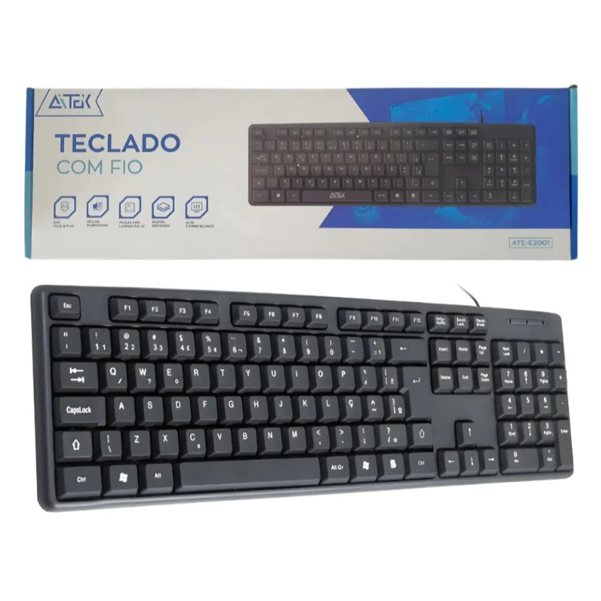Teclado USB Aitek Office ABNT2 Super Macio – Padrão Brasileiro para Escritório e PC - E2001 em Oferta na Shopee