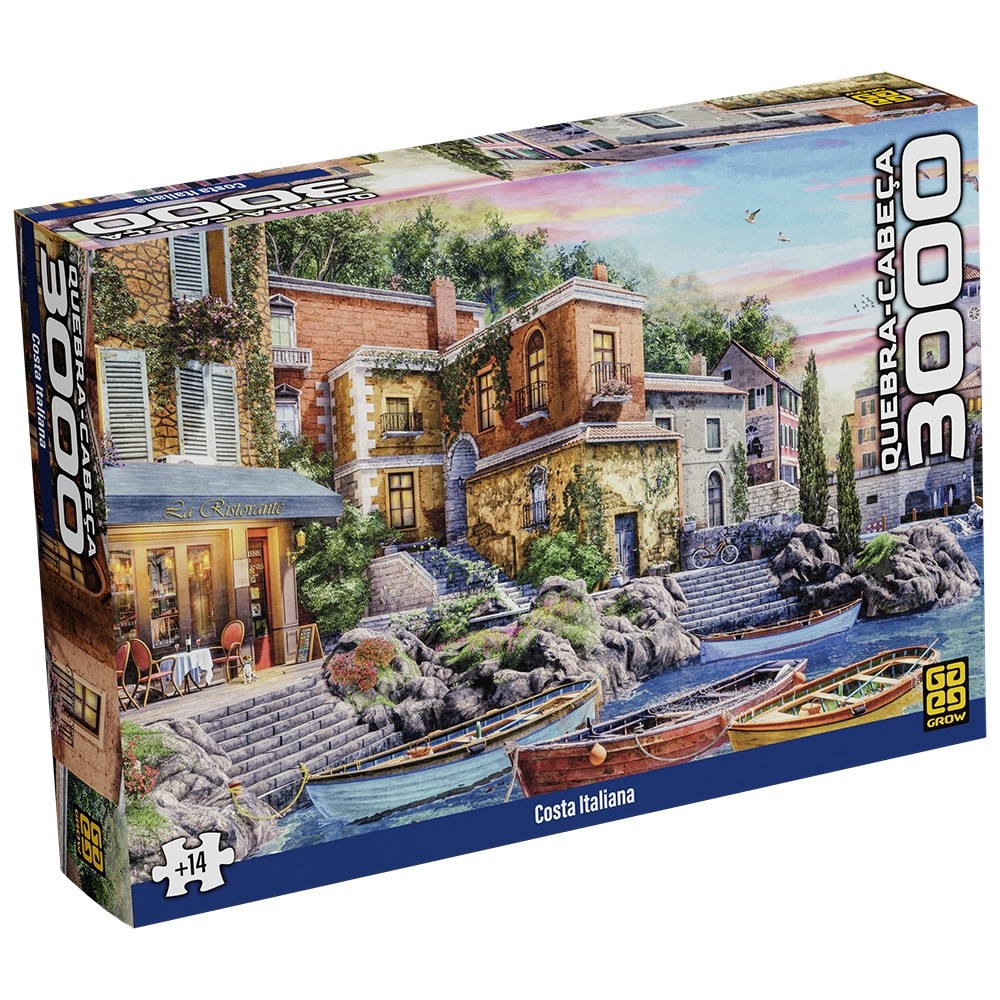 QUEBRA CABEÇA COSTA ITALIANA 3000 PEÇAS GROW PUZZLE PAISAGEM PONTO TURÍSTICO BARCO MAR VILA QUADRO em Oferta na Shopee