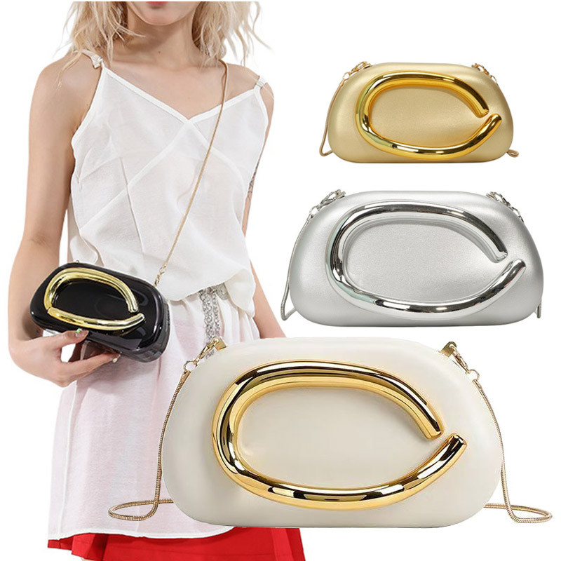 Bolsa Feminina Clutch De Luxo Festa Casamento Madrinha Alça Corrente Dourada Moderna Pequena Elegante