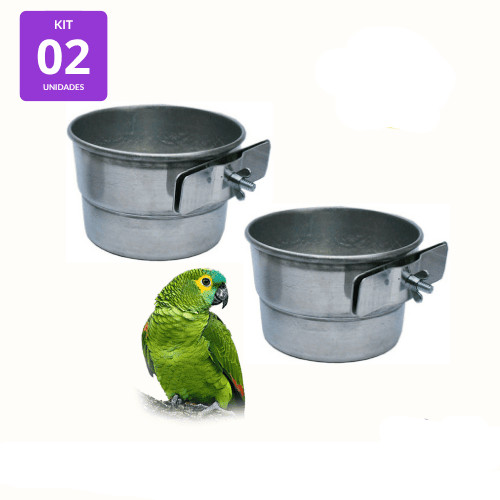 Kit 2 Caneca Alumínio Para Papagaio Calopsita Maritaca Loro Passáros Aves Com Borboleta P M G GG