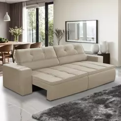 Sofá Retrátil e Reclinável 2 lugares 1,70m com Molas Stella Suede Bege Adonai Estofados