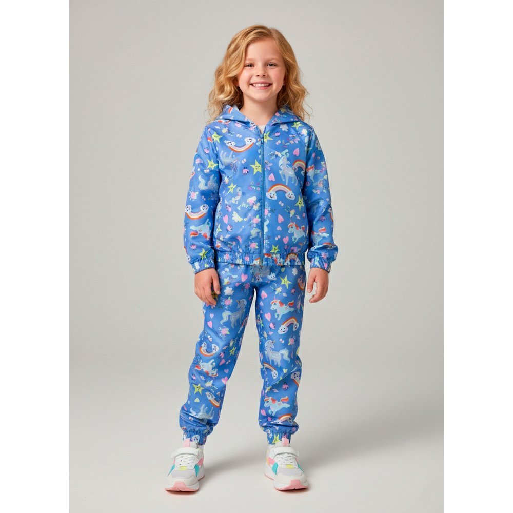 Conjunto Infantil Menina Corta Vento C/Capuz Arco Íris Azul  046 - Laluna em Oferta na Shopee