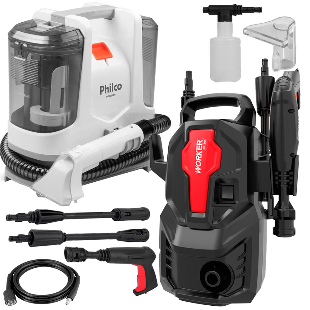 Kit Limpeza Lavadora de Alta Pressão Worker LW1350 com Extratora de Sujeira Philco PEX20A 1600W em Oferta na Shopee