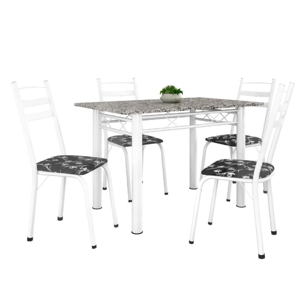 Conjunto De Mesa Itália Com 4 Cadeiras 1,20m Artefamol Branco/ Granito