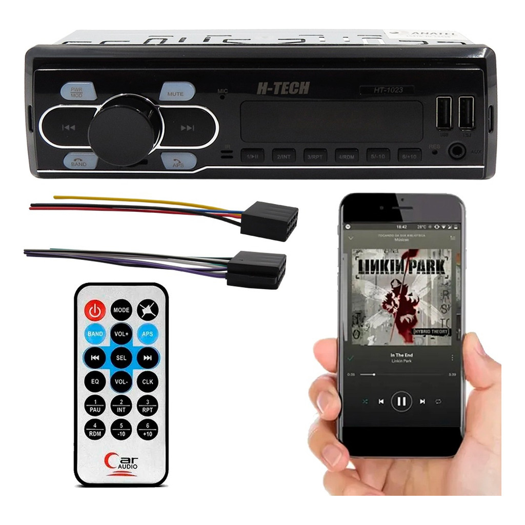 Som rádio automotivo bluetooth usb card sd aux fm mp3 H-tech