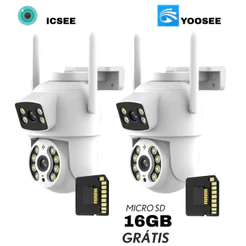 KIT Câmera De Segurança Lente Dupla IP66 Wi-Fi 360° Sensor Movimento Visão Noturna+MICROSD 16GB