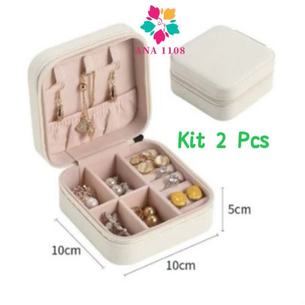 DAGUAN KIT 2 Porta Joia De Bolsa Para Viagem Portátil/caixa de armazenamento/bolsa/anel/colar COR BABY ROSA