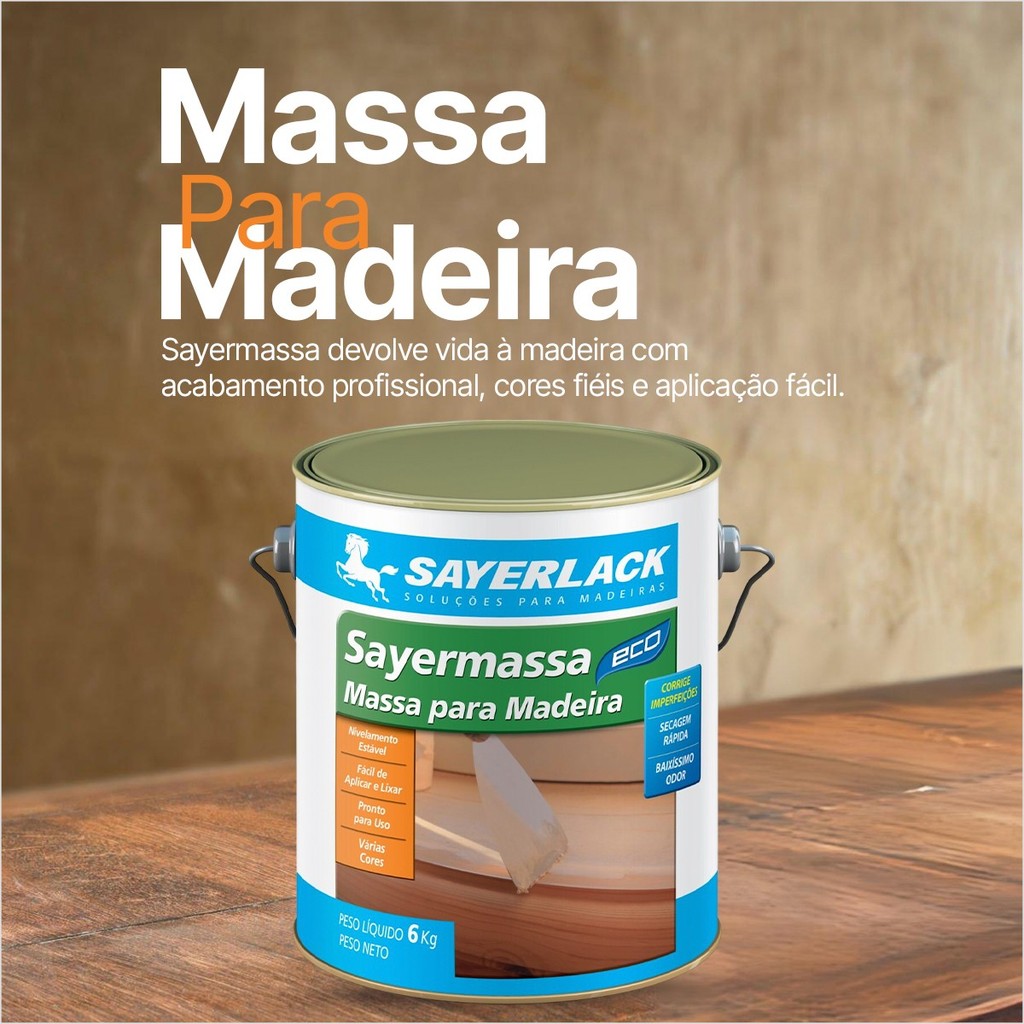Massa Para Madeira Correção Calafetar Sayelack 6Kg Cores