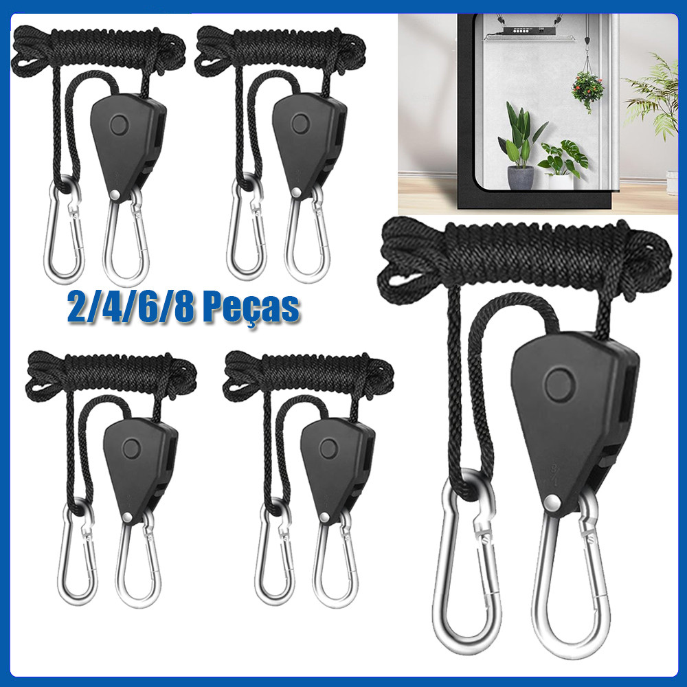 2/4/6/8 Peças Polia catraca corda cabide tenda corda bungee cabo tensor configuração rápida com mosquetão corda de vento