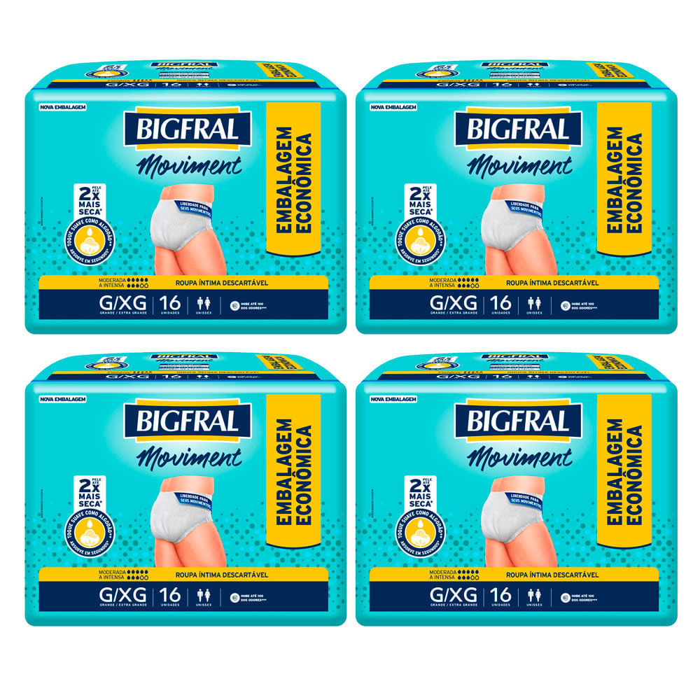 Kit 4 Roupa Íntima Bigfral Moviment G/XG 16 Unidades em Oferta na Shopee