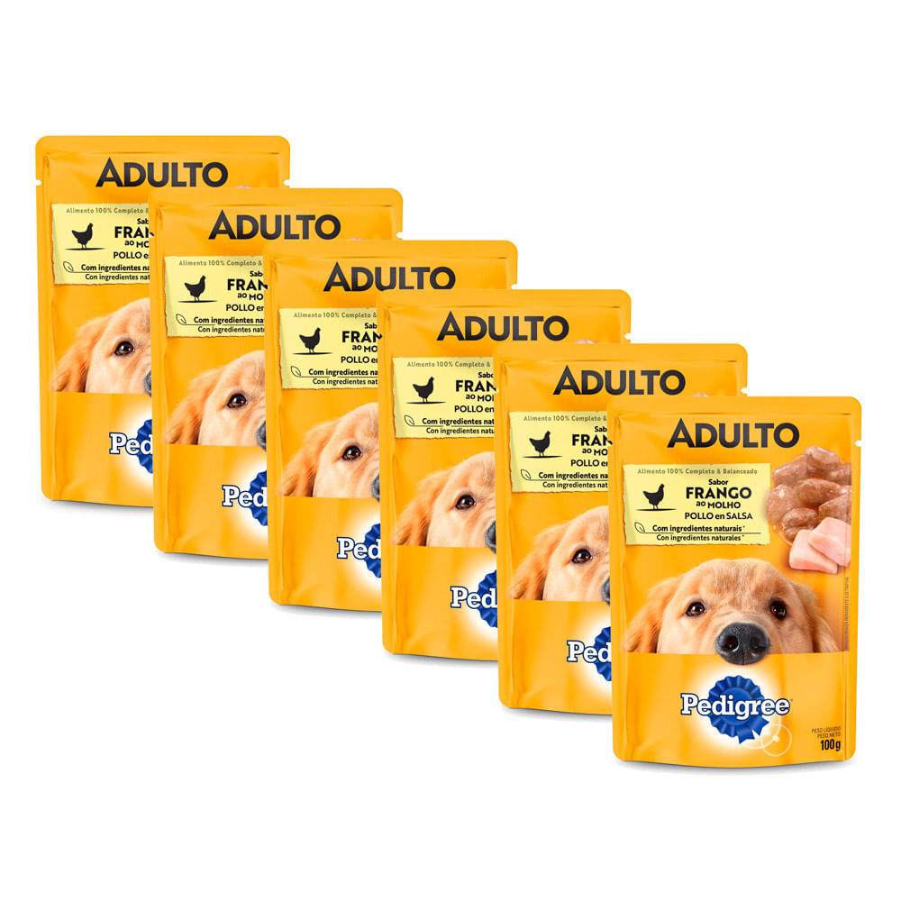 Kit 6 Ração Úmida para Cachorro Pedigree Adulto Raças Pequenas Sabor Frango ao Molho em Sachê 100g em Oferta na Shopee