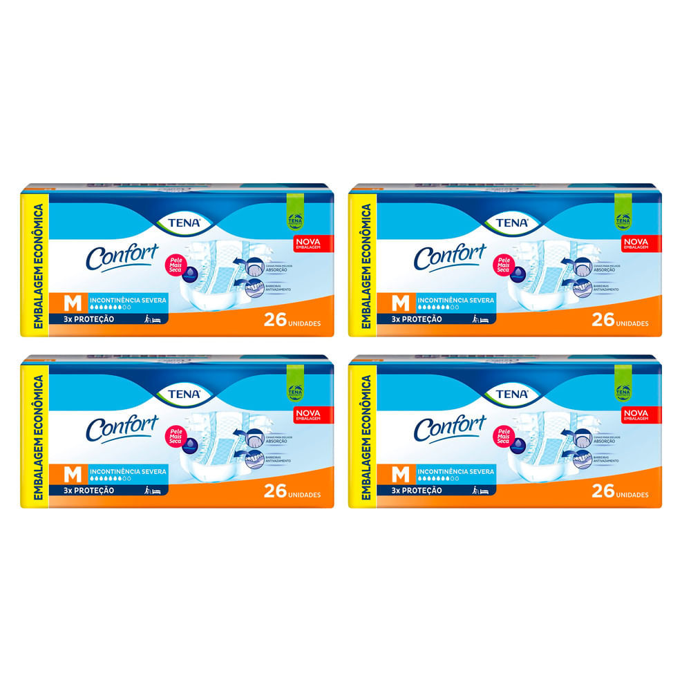 Kit 4 Fralda Geriátrica Tena Confort M 26 Unidades Embalagem Econômica em Oferta na Shopee