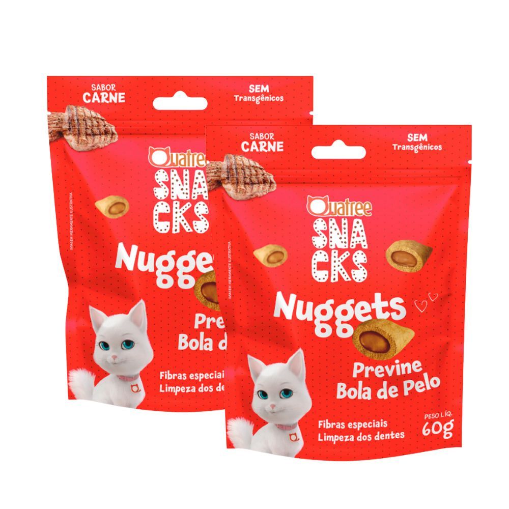 Kit 2 Snacks Quatree Nuggets para Gatos Sabor Carne 60g em Oferta na Shopee