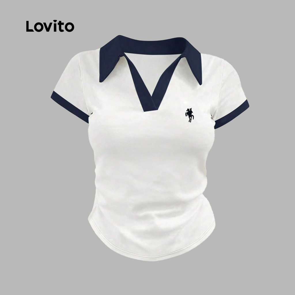 Lovito Blusa Casual Colorblock Primavera/verão Blusa Branca para Mulheres L157LD287 em Oferta na Shopee