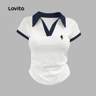 Lovito Casual Blusa Colorblock Primavera/verão Blusa Branca Slim Fit para Mulheres L157LD287