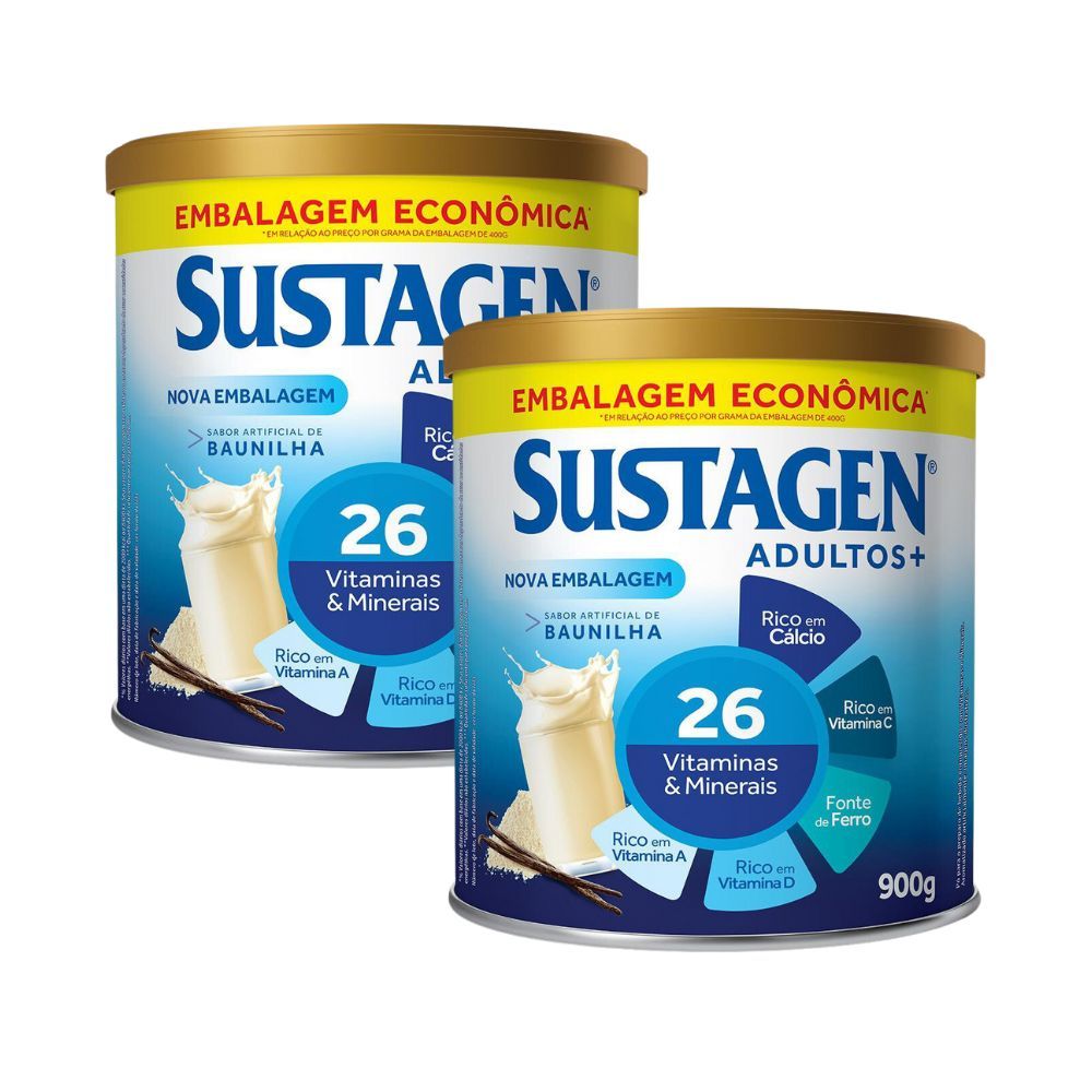 Kit 2 Complemento Alimentar Sustagen Adultos+ Sabor Baunilha Lata 900g