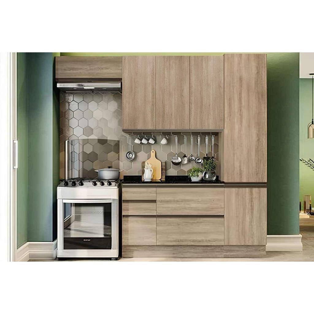 Cozinha Completa Maxxi 5 Peças (2 Armários + 1 Balcão + 1 Paneleiro + 1 Complemento) CZ245 Nogal - Kappesberg em Oferta na Shopee