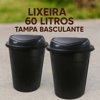 Kit 2 Lixeiras 60 Litros Trampa Vai Vem Preto Limpeza Roupas Banheiro Organizador em Oferta na Shopee