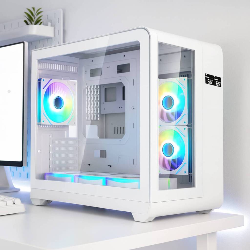 Gabinete Gamer Mini Tower Vidro Temperado Curvado White M-ATX/ITX Sem Fonte Com 3 Fans RGB Mini D-MATX03