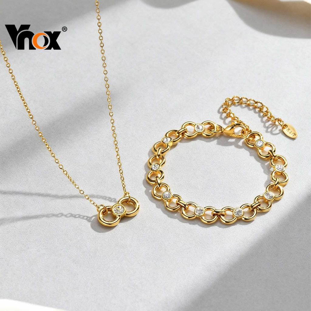 Vnox Chunky Infinity Zircon Necklace Bracelet Set,Gold-Tone Stainless Steel Women Jewelry Set for Women Girl em Oferta na Shopee