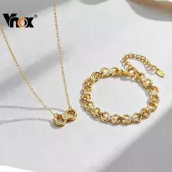 Vnox Chunky Infinity Zircon Necklace Bracelet Set,Gold-Tone Stainless Steel Women Jewelry Set for Women Girl