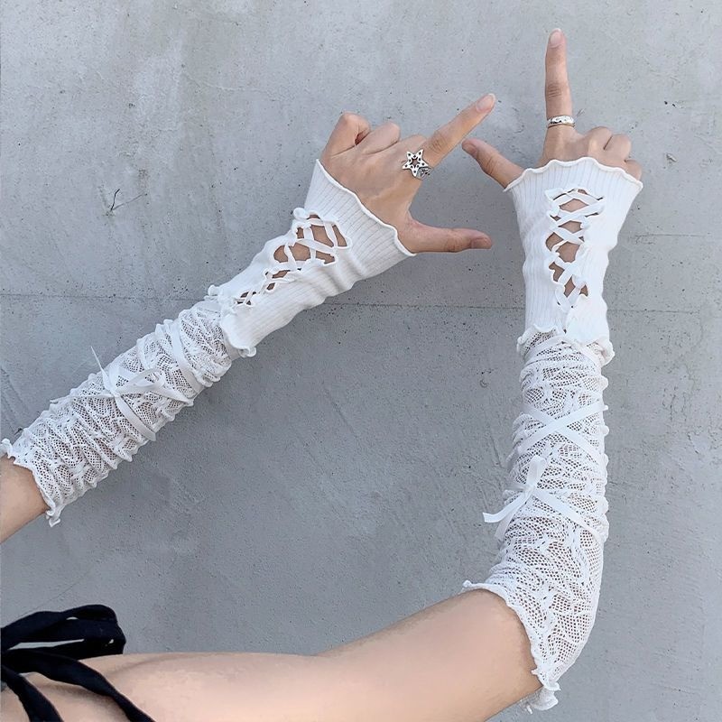 Luvas de renda, mangas de braço sexy para meninas, mangas de braço pretas de renda estilo lolita, mangas de braço gótica