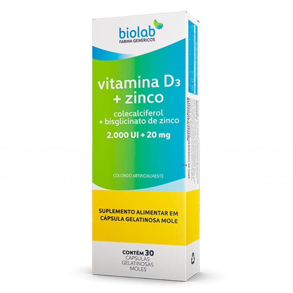 Vitamina D3 + Zinco 2000Ui/20Mg Com 30 Cápsulas