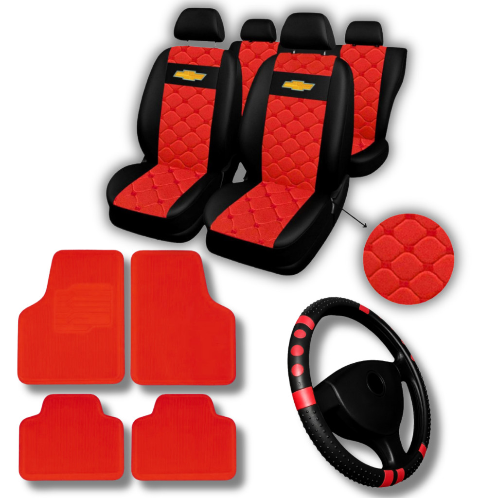 kit Capa Banco De Couro Automotivo Carro Chevrolet Corsa Celta Prisma Onix Classic + Capa de volante