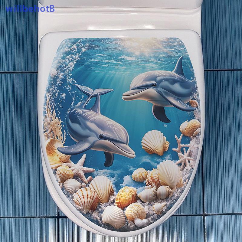 [WillbehotB] Adesivo De Capa De Vaso Sanitário Azul Estrela Do Mar Para Casa , Criativo De Banheiro À Prova D'água E Reu