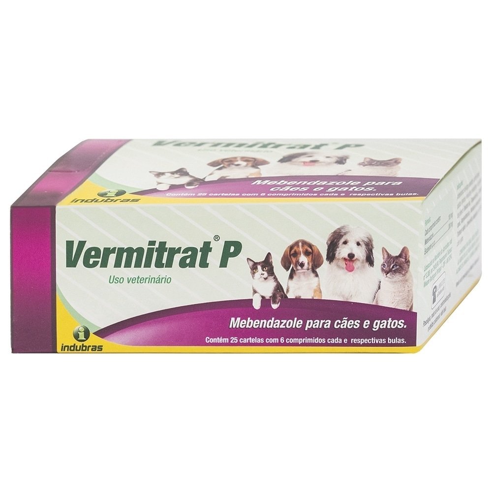 Vermitrat P Vermifugo Indubras para Cães e Gatos - 25 Embalagens com 6 Comprimidos em Oferta na Shopee