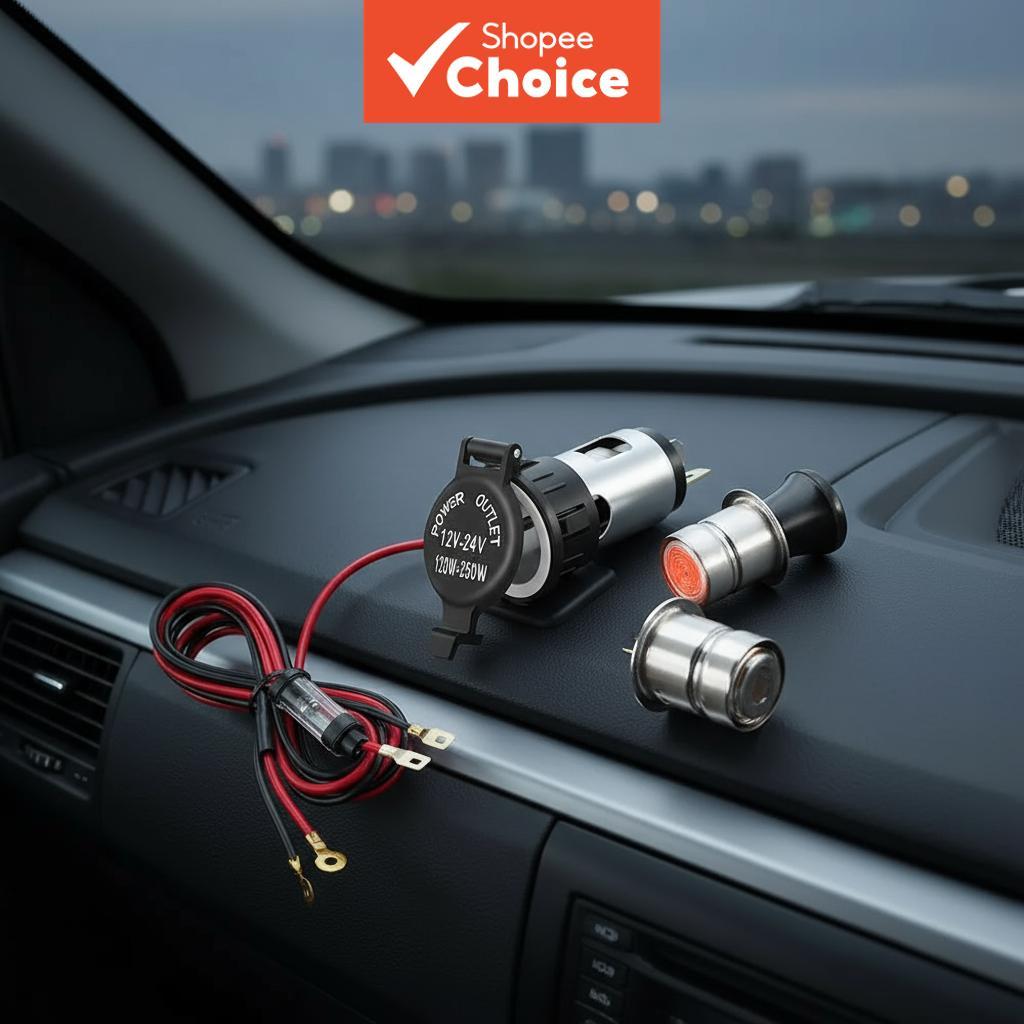  Adaptador Universal Portátil de Soquete Isqueiro para Carro, Caminhão, Motocicleta e Barco 12V-24V 120W-250W