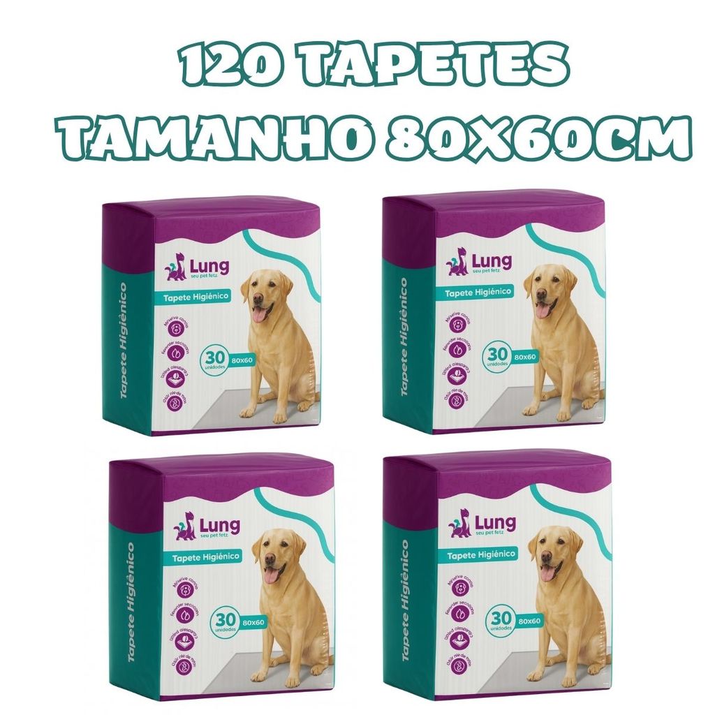 Kit 4 Tapete Higienico 80x60cm 30 Unidades Econômico p/ Cachorro Pet com Adesivo Borda Verde Gel Absorvente