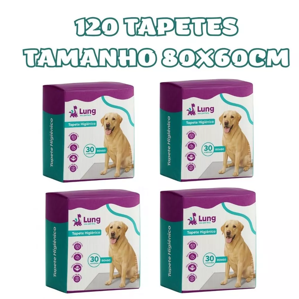 Kit 4 Tapete Higienico 80x60cm 30 Unidades Econômico p/ Cachorro Pet com Adesivo Borda Verde Gel Absorvente