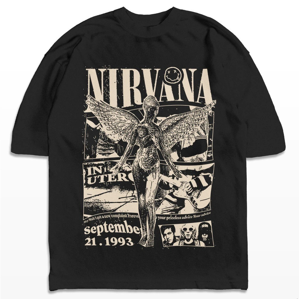 [Camiseta Premium em Algodão Puro]GXG Camiseta Oversized Nirvana 1993 Vintage Banda Rock Streetwear Harajuku Aesthetic C