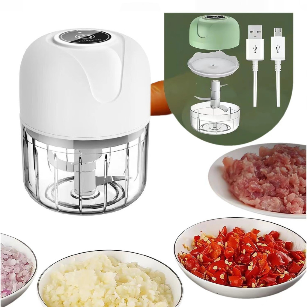 Mini Processador de Alho Elétrico Portátil USB Recarregável 250ml Lâmina Inox