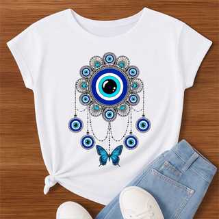 T-shirt 30.1 Camiseta Olho Grego Mandala Proteção Estampa Azul – Feminina/Proteção/Espiritualidade Premium Envio Imediat