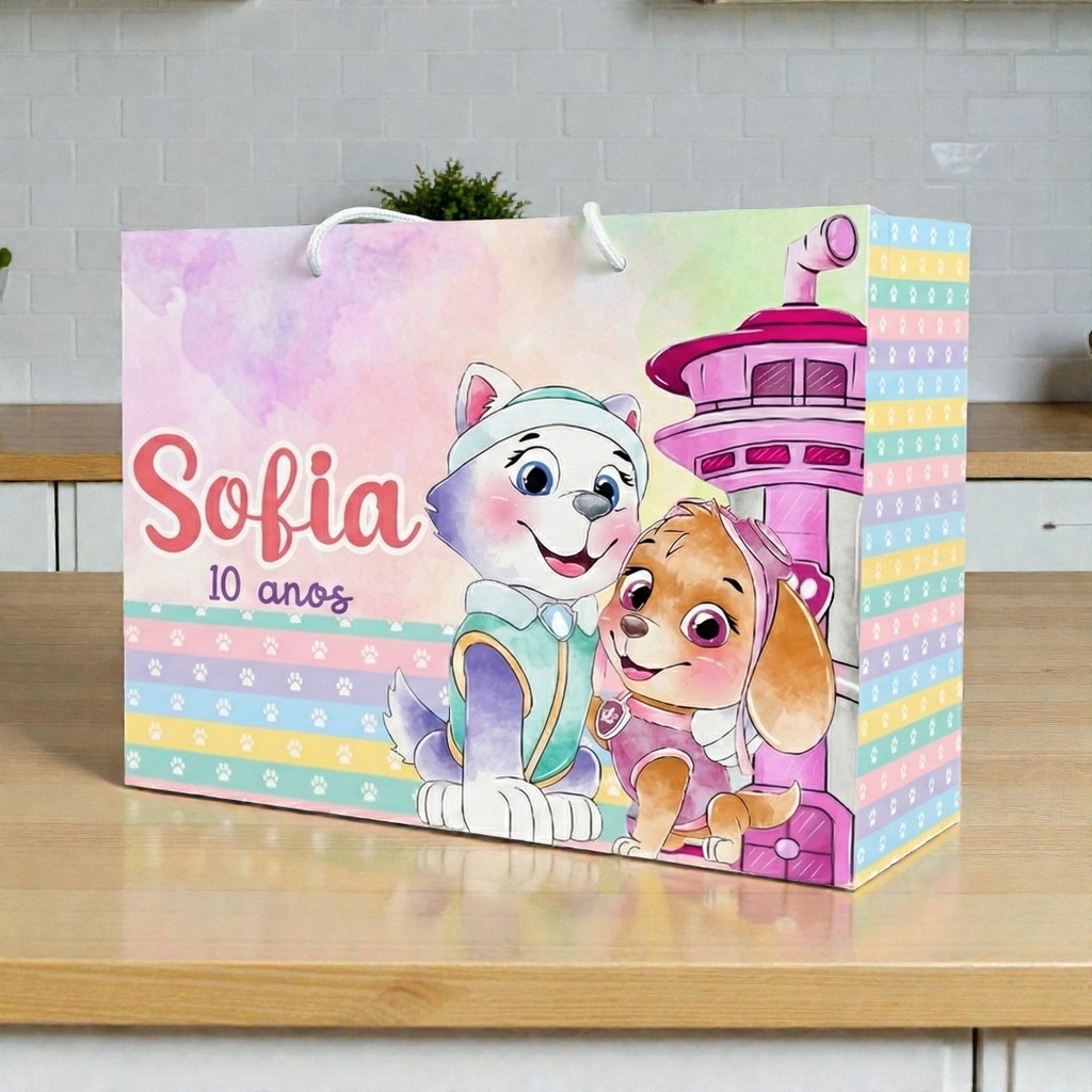 SACOLINHA PATRULHA CANINA ROSA  Personalizado | Sacolinha | Lembrancinha | Mimos | Aniversário PATRULHA CANINA SKY ROSA