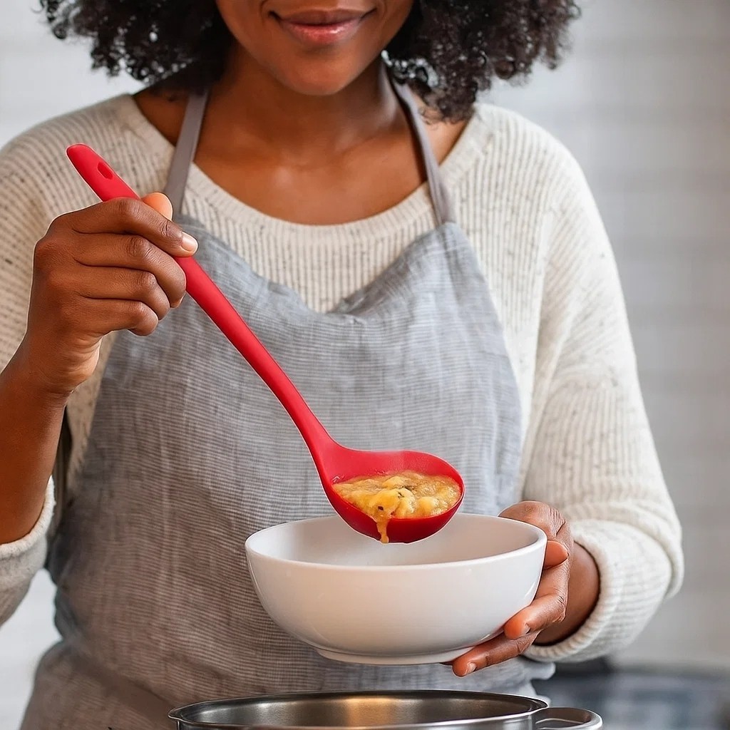 Concha Silicone Vermelha Cozinha Talher Presente Pegador Molho Sopa Feijão Espátula Servir Alimento
