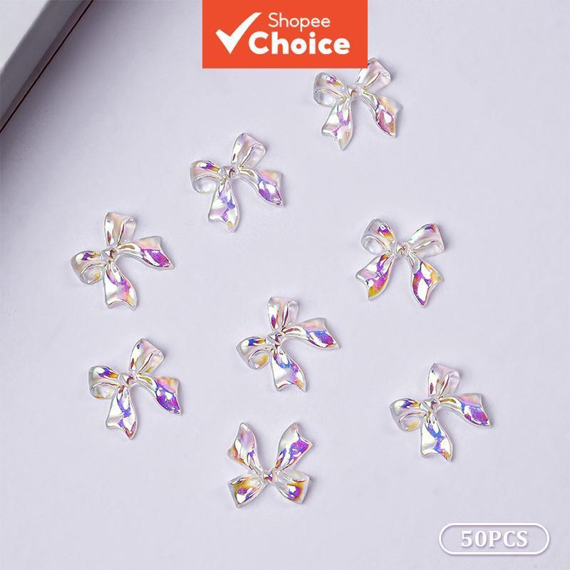 50PCS de encantos de laços para unhas e encantos 3D para unhas, laço aurora fofo para design de suprimentos de unhas,