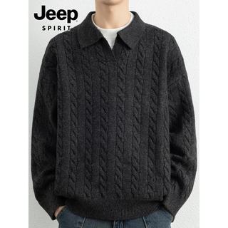 JEEP SPIRIT Twist Sweater Masculino Outono Inverno Premium Lã Lapela Pulôver Base Suéter De Malha Masculino