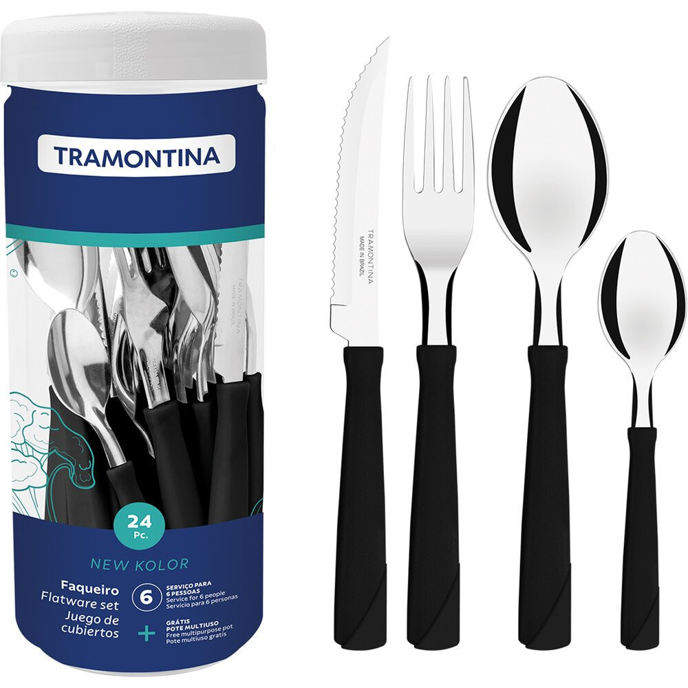 Faqueiro Tramontina New Kolor, 24 Peças, Preto - 23198/093 em Oferta na Shopee