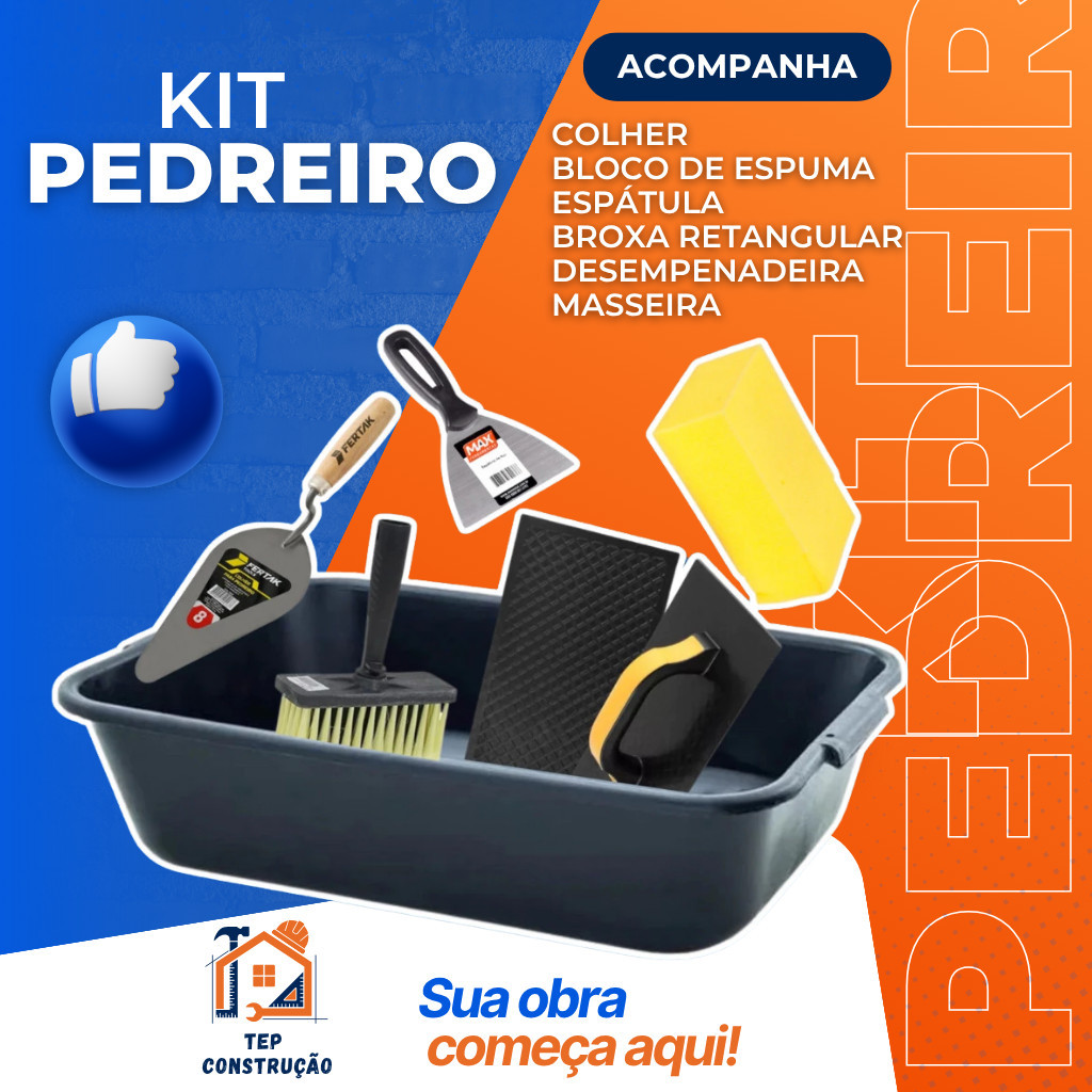 Caixa de Massa Masseira 22L Colher de Pedreiro  Broxa Rentagular  Desempenadeira  Bucha Espátula