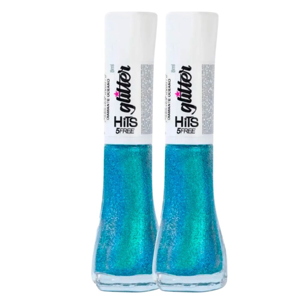 Kit 2 Esmalte Hits 5Free Glitter Cor Diamante Oceano 8ml em Oferta na Shopee