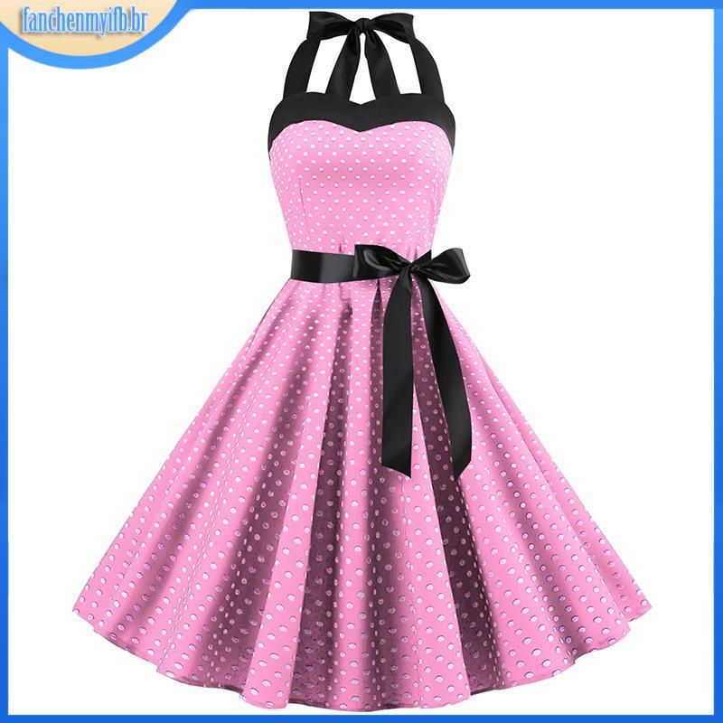 Vestido Vintage De Bolinha Com Cabeçada Anos 50 60