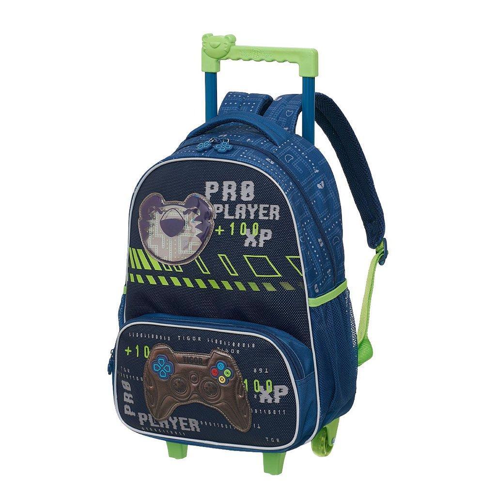Mochila de Rodinhas Tigor T Tigre Com Alças Game Azul Verde