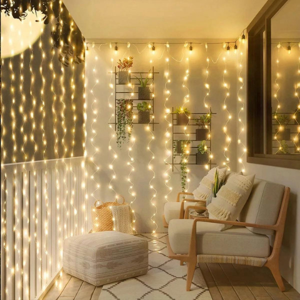 Cortina De Led Decoração De Natal Com Controle Remoto
