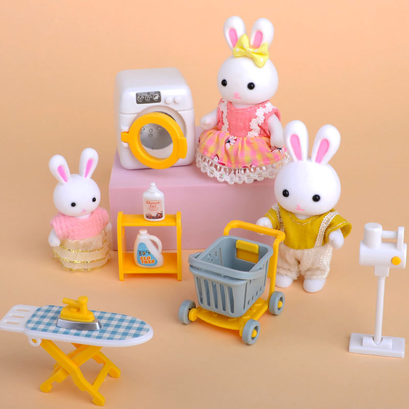 Conjunto De Bonecas Da Família De Coelho Fofo Móveis Em Miniatura Para Casa Mini Brinquedo Caprichoso Crianças Presente 