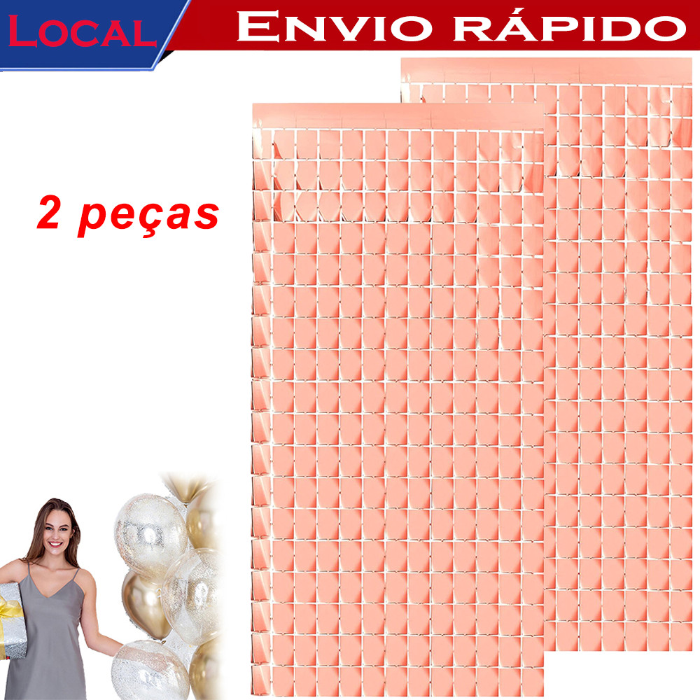 Cortina Metalizada 2x1m Rosa – Painel de Festa com Franjas, para Aniversário e Chá de Bebê