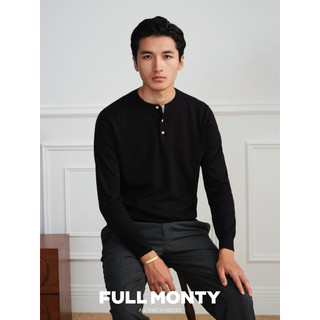 [Suéter com gola Henry estilo dinheiro antigo] Novo estilo masculino Casual com botão preto suéter misturado de caxemira